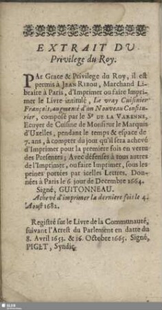 Extrait du privilege du Roy