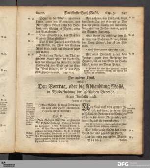 Der andere Theil, enthält: Den Vortrag, oder die Abhandlung Mosis, in Wiederholung der göttlichen Gebothe