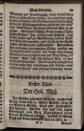 Erster Theil. Der Heil. Meß.