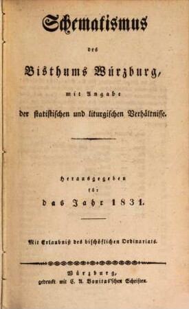 Schematismus der Diözese Würzburg. 1831