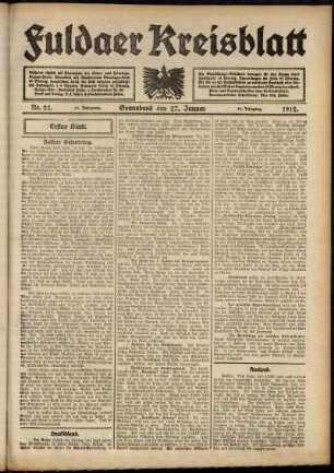 Erste Ausgabe vom Samstag, den 27. Januar 1912.