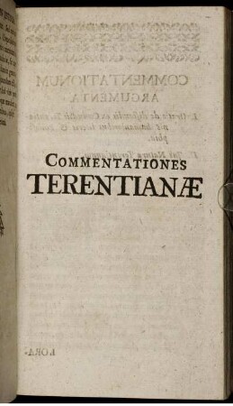 Commentationes Terentianæ.