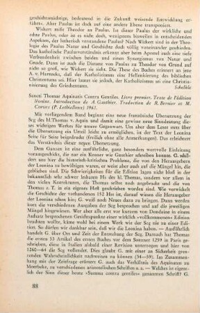 88-89 [Rezension] Sancti Thomae Aquinatis Contra Gentiles, Livre premier