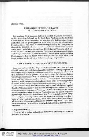 Vilmos Vajta: Ertrag des Luther-Jubiläums - Aus ökumenischer Sicht