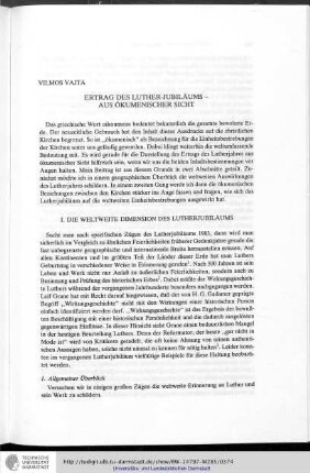 Vilmos Vajta: Ertrag des Luther-Jubiläums - Aus ökumenischer Sicht