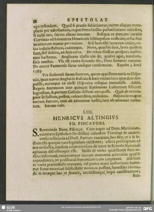 LIII. Henricus Altingius. Jo. Piscatori