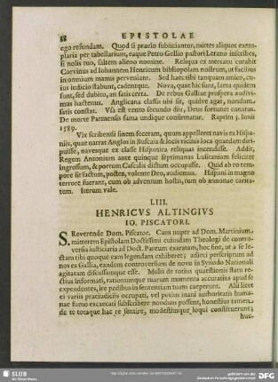 LIII. Henricus Altingius. Jo. Piscatori