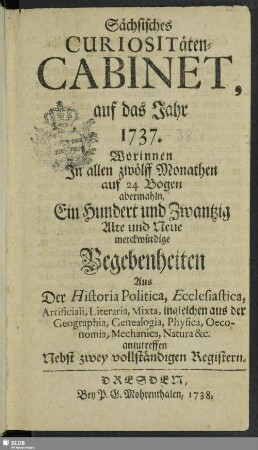 1737: Alte und neue Curiosa Saxonica