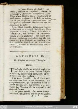 Articulus II. De divisione & natura Theologiae.