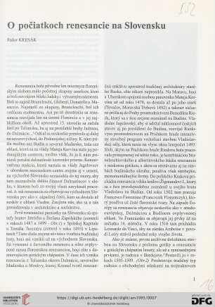 O počiatkoch renesancie na Slovensku