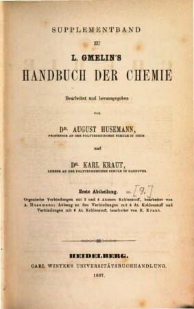 Handbuch der Chemie. [9], Supplementband. 1. Abtheilung