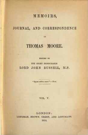 Memoirs, journal, and correspondence of Thomas Moore. 5, Diary of Thomas Moore ; 1825-continued ...