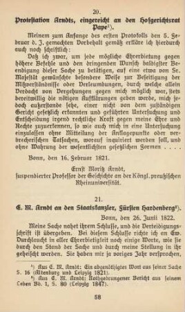 21. E. M. Arndt an den Staatskanzler, Fürst Hardenberg