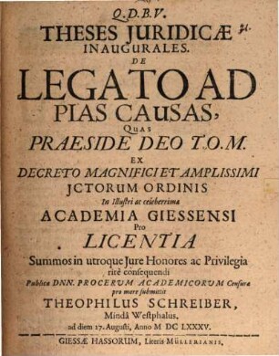 Theses Juridicae Inaugurales. De Legato Ad Pias Causas