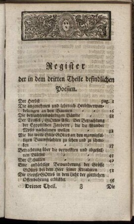 Register der in dem dritten Theile befindlichen Poesien.
