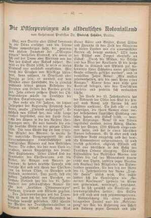 Die Ostseeprovinzen als altdeutsches Kolonialland von Geheimrat Professor Dr. Dietrich Schäfer, Berlin.