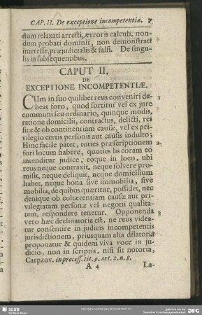 Caput II. De Exceptione Incompetentiae