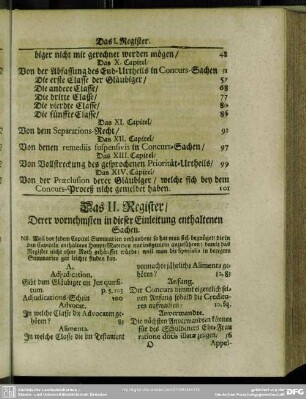 Das II. Register, Derer vornehmsten in dieser Einleitung enthaltenen Sachen