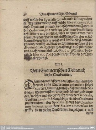 XIII. Vom Geometrischen Gebrauch dieses Quadranten.