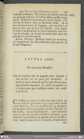 Lettre LXXI. Au vénerable Mouphti