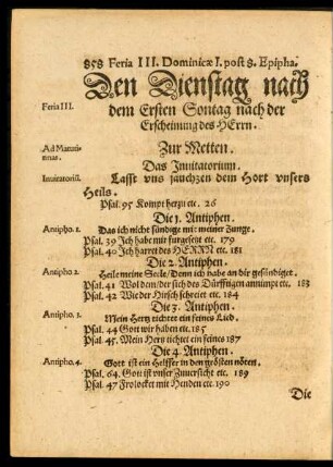 Den Dienstag nach dem Ersten Sontag nach der Erscheinung des Herrn.