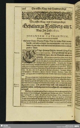 Die eilffte Klag: und Trawrpredigt, Gehlaten zu Felßberg, am 3. Maji, Im Jahr 1632