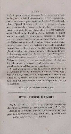 Lettre autographe de legendre.