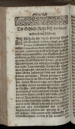 Die Schluß-Rede deß Authoris wider seine Lästerer.