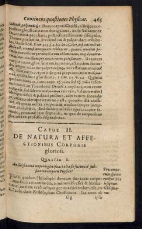 Caput II. De Natura Et Affectionibus Corporis gloriosi.