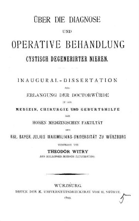 Über die Diagnose und operative Behandlung cystisch degenerirter Nieren