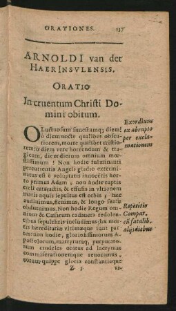 Arnoldi van der Haer Insulensis. Oratio In cruentum Christi Domini obitum.
