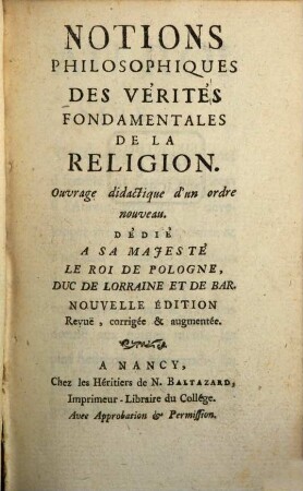 Notions philosophiques des vérités fondamentales de la religion