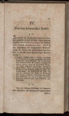 IV. Von dem summarischen Verhör.