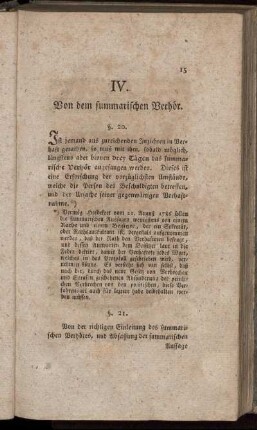 IV. Von dem summarischen Verhör.