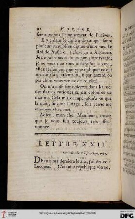 Lettre XXII