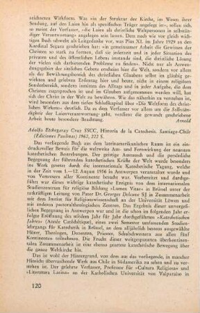 120-121 [Rezension] Cruz, Adolfo Etchegaray, Historia de la Catechesis