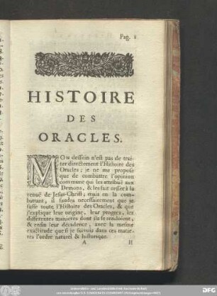 Histoire Des Oracles.