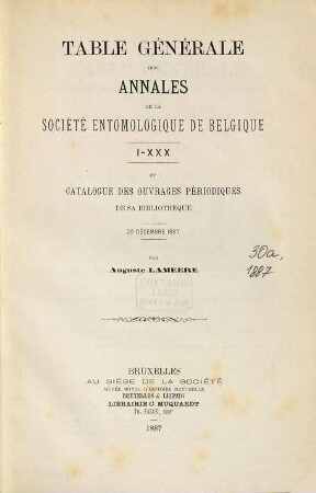 Annales de la Société Entomologique de Belgique. [30, a]