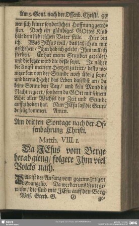 Am dritten Sontage nach der Offenbahrung Christi. Matth. VIII, 1