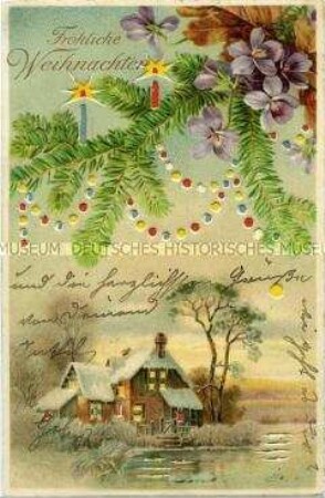 Weihnachtskarte mit verschneiter Landschaft