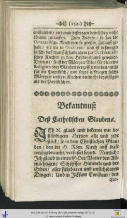 Bekantnuß des Catholischen Glaubens.