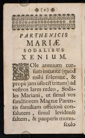 4v-7v, Parthenicis Mariae Sodalibus Xenium.