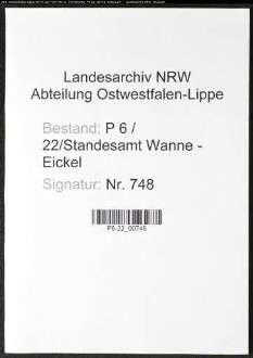 Sterberegister Standesamt Wanne-Eickel