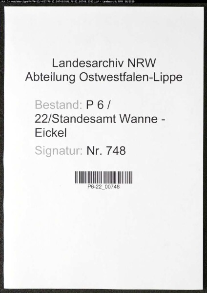 Sterberegister Standesamt Wanne-Eickel