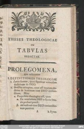 Theses Theologicae In Tabulas Redactae.