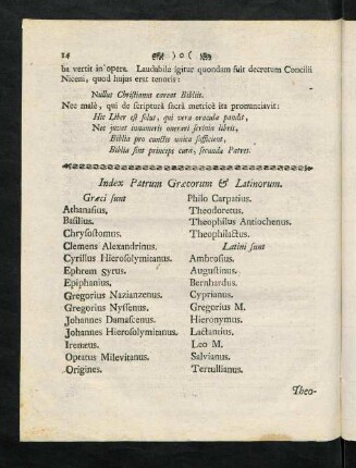 14-14, Index Patrum Graecorum, & Latinorum.