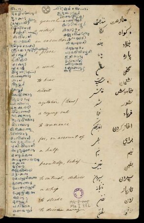 1r-3r, Malayāḷam-English-Persian glossary