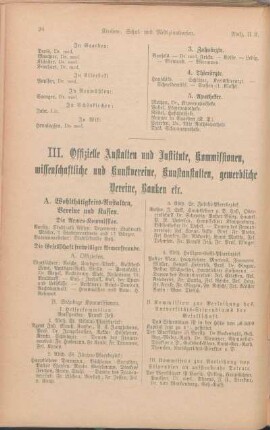 A. Wohlthätigkeits-Anstalten, Vereine und Kassen.