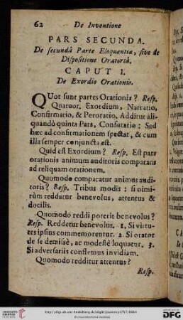 Pars Secunda: De secundâ Parte Eloquentia, sive de Dispositione Oratoriâ