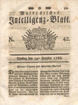 No. 42. Dinstag den 14ten October 1788